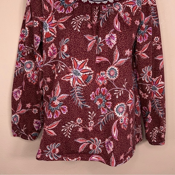 SMALL OLD NAVY BURGUNDY RED BOHO BLOUSE TOP COTTON FLORAL BOHEMIAN EMBROIDERED - Picture 5 of 10